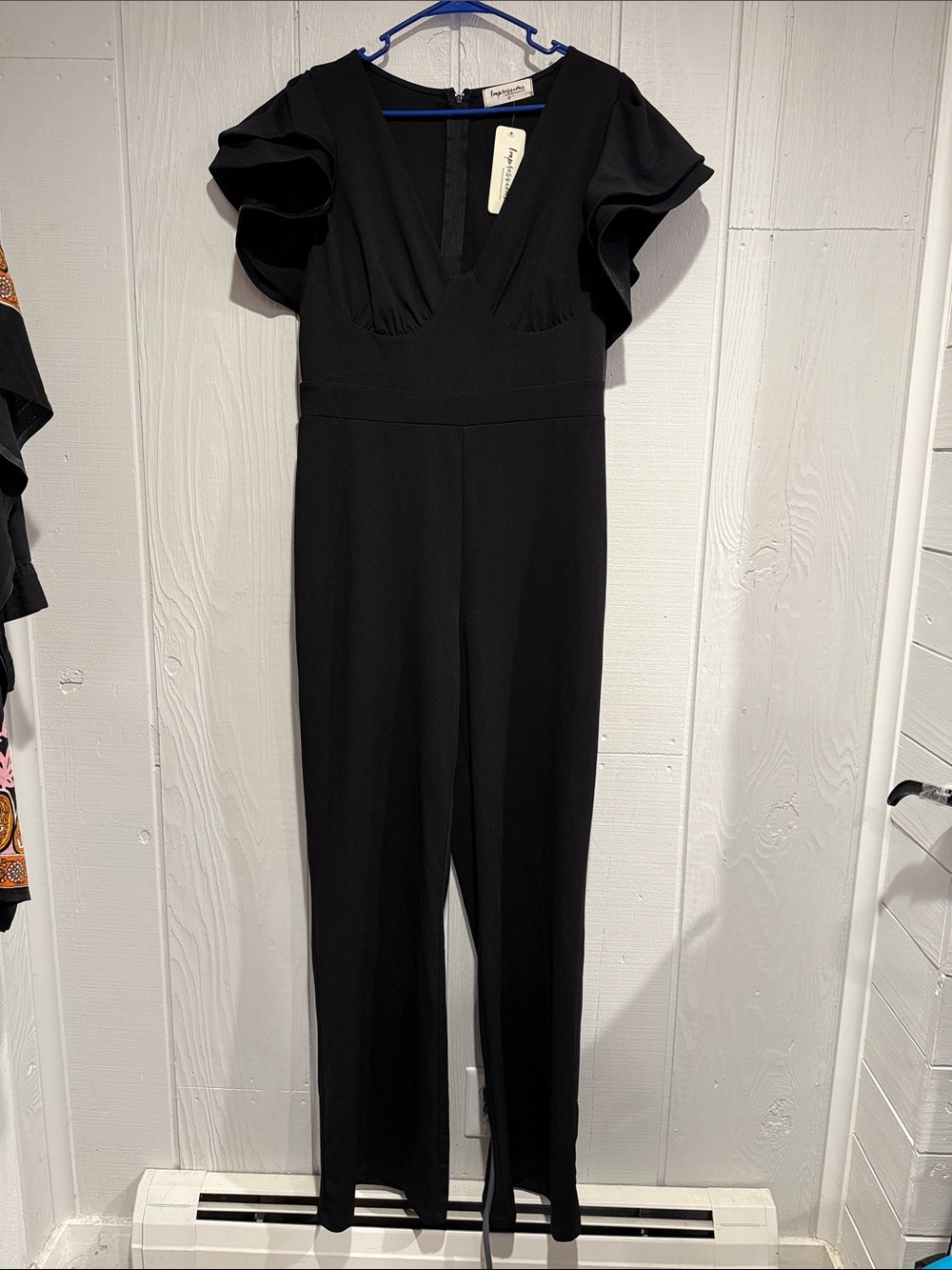 Impressions Black V-Neck Flutter-Sleeve Jumpsuit
